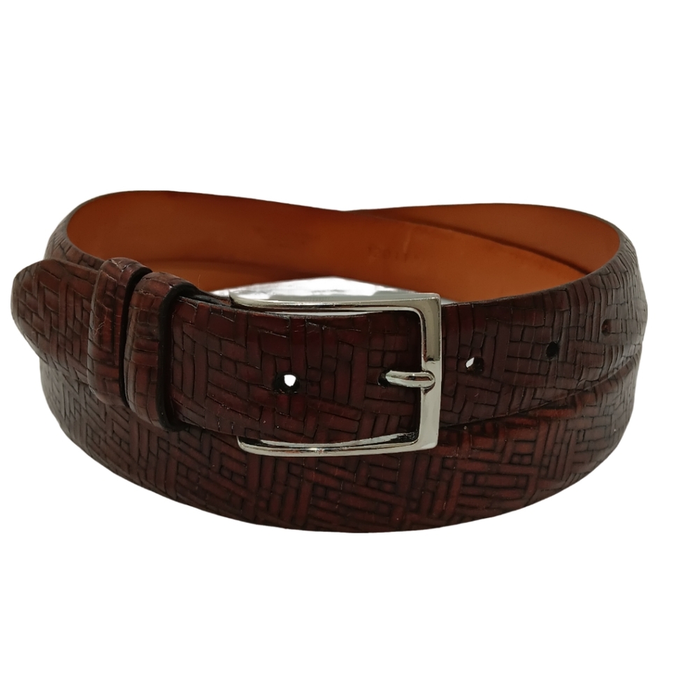 Martin Dingman Mens Handmade Brown Leather Belt Solid Brass SilverBuckle Sz. 44